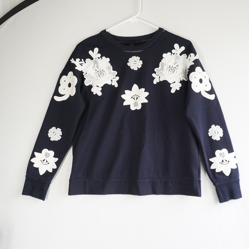 Victoria Beckham for Target Navy Blue Floral Lace Applique‎ Sweatshirt XS Granny